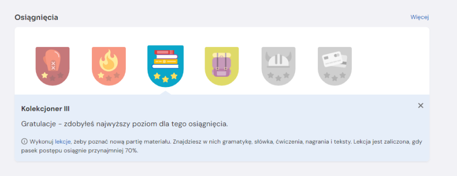 Sekcja z osiągnięciami na profilu